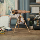 Atmosphere photo of the Robotime Monocular Telescope, wooden model kit of a functional telescope