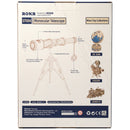Back of package of the Robotime Monocular Telescope, wooden model kit of a functional telescope