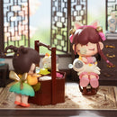 Petting the Cat and Stealing Desserts variants of the Robotime Nanci Blooming Girls blind box series