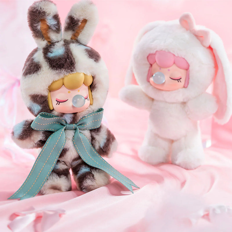 The leopard print and white variants of the Robotime Nanci Shining Bunny, blind box with a cute figurine in a bunny suit in multiple color variants