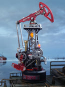 Atmospheric presentation of the Robotime Oil Extractor, model kit of an industrial pumpjack
