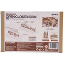 Back of package of the Robotime Open Closed Sign, wooden construction kit of a transforming sign