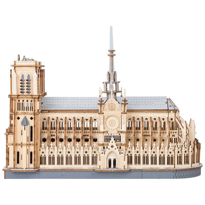 Product photo of the Robotime Paris Cathedral, wooden modelling kit of the Notre-Dame in Paris