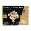 Front of package of the Robotime Perpetual Calendar, wooden model kit of an eternal calendar
