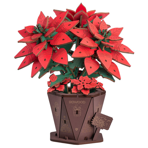 Product photo of the Robotime Poinsettia, wooden construction set of a Christmas flower