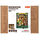 Front of package of the Robotime Quiet Corner Study, low book nook construction kit for a cosy study room
