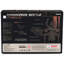 Back of package of the Robotime Rhinoceros Beetle, electric construction kit of a rhinoceros beetle in steampunk style