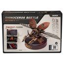 Front of package of the Robotime Rhinoceros Beetle, electric construction kit of a rhinoceros beetle in steampunk style 