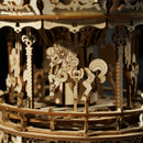 Close-up of one of the horses in the Robotime Romantic Carousel