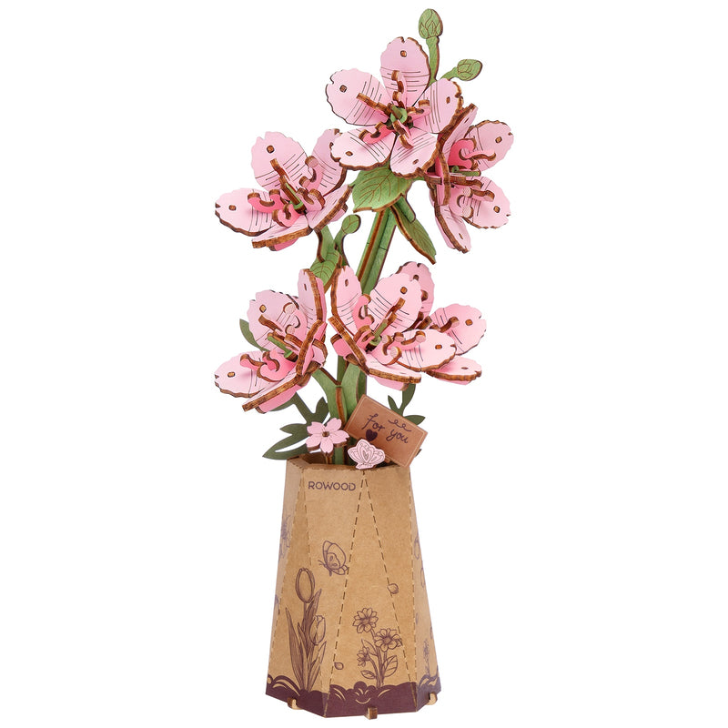 Product photo of the Robotime Sakura, wooden construction set of pink cherry blossoms
