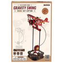 Front of package of the Robotime Sky Captain, wooden model kit of a rocking airplane