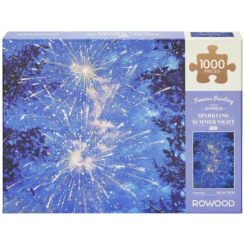 Front of package of the Robotime Sparkling Summer Night, 1,000-piece jigsaw puzzle of fireworks on a summer night