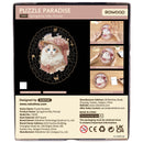 Back of package of the Robotime Springtime Kitty Portrait, wooden puzzle of an elegantly dressed cat with unusual pieces