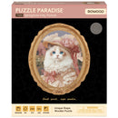 Front of package of the Robotime Springtime Kitty Portrait, wooden puzzle of an elegantly dressed cat with unusual pieces