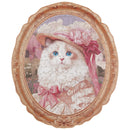 Product photo of the Robotime Springtime Kitty Portrait, wooden puzzle of an elegantly dressed cat with unusual pieces