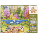 Front of package of the Robotime Springtime Park, 1,000-piece jigsaw puzzle of a picnic at the swan pond in the park in spring