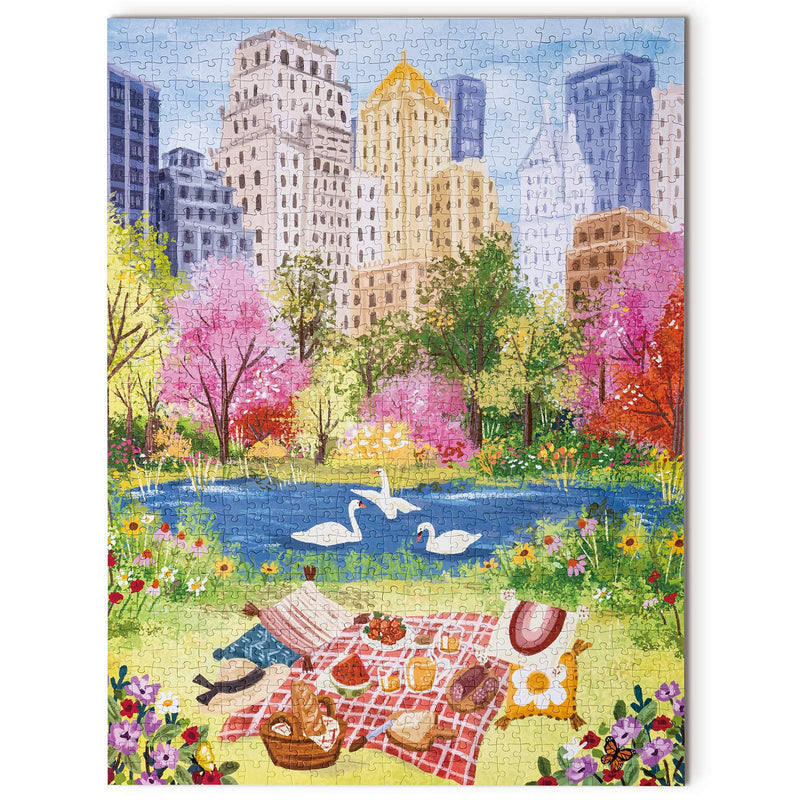 Product photo of the Robotime Springtime Park, 1,000-piece jigsaw puzzle of a picnic at the swan pond in the park in spring