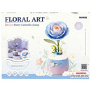 Front of package of the Robotime Starry Camellia Lamp, plastic construction kit for a soft blue colored night light in the shape of a camellia