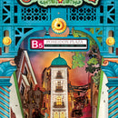 Close-up of the houses, subway sign, and the top of the Robotime Street Scene book nook