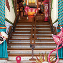 Close-up of the stairs and street scene from the Robotime Street Scene book nook