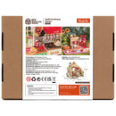 Back of package of the Robotime Sunlit Farmhouse Kitchen, miniature house in the style of a rustic kitchen
