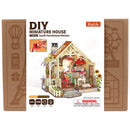 Front of package of the Robotime Sunlit Farmhouse Kitchen, miniature house in the style of a rustic kitchen