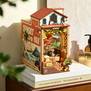 Atmospheric presentation of the Robotime Sunset Isle, building kit for a book nook featuring a sunset at a beautiful vacation destination