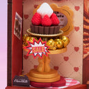 Etagère with different types of chocolate in the Robotime Sweet Chocolate Shop