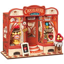Product photo of the Robotime Sweet Chocolate Shop, construction kit for a miniature house of an old-fashioned chocolate shop