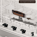 The rowboat on the deck of the Seahorse Barque is used for opening and closing the cannon hatches