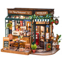 Product photo of the Robotime Tipsy Restaurant, cozy miniature restaurant in an old-fashioned style