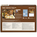 Back of package of the Robotime Tree House Tale, 1,000-piece jigsaw puzzle of the dimly lit interior of a tree house, filled with books and decorations