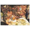 Product photo of the Robotime Tree House Tale, 1,000-piece jigsaw puzzle of the dimly lit interior of a tree house, filled with books and decorations