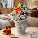 Atmospheric presentation of the Robotime Twilight Sky Bouquet, construction kit for a bouquet of plastic flowers in a blue vase