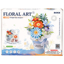 Front of package of the Robotime Twilight Sky Bouquet, construction kit for a bouquet of plastic flowers in a blue vase