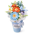 Product photo of the Robotime Twilight Sky Bouquet, construction kit for a bouquet of plastic flowers in a blue vase