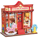 Product photo of the Robotime Whimsy Toy Shop, construction kit for a miniature toy store with old-fashioned toys