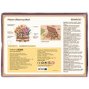 Back of package of the Robotime Wooden Blooming Book, wooden construction kit of a bouquet of flowers on a closed book