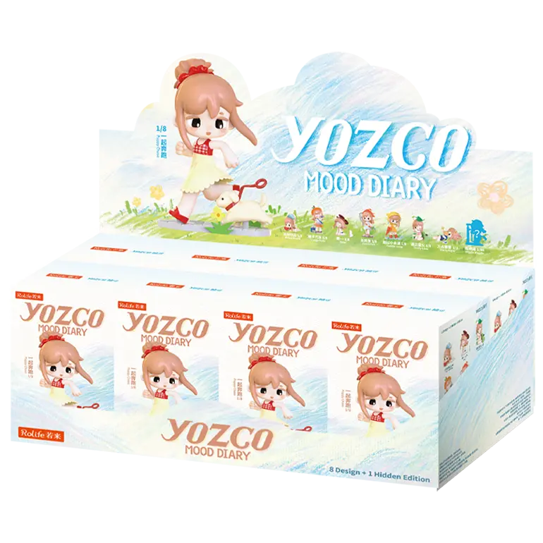 Display with eight packages of the Robotime Yozco's Mood Diary blind box series