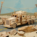 Side view of the Robotime Heavy Truck on the road in an atmospheric setting