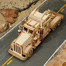 Top view of the Robotime Heavy Truck on the road in an atmospheric setting